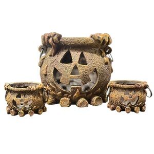 Halloween Candle Holders Jack-O-Lantern Pumpkins Home Decor Old Time Pottery